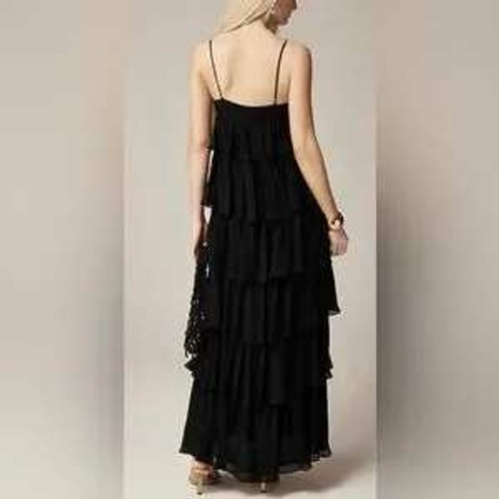 J.Crew Collection Women Boho Grunge Goth Ruffle-Tier Maxi Dress Black‎ Chiffon 2 - Picture 2 of 8